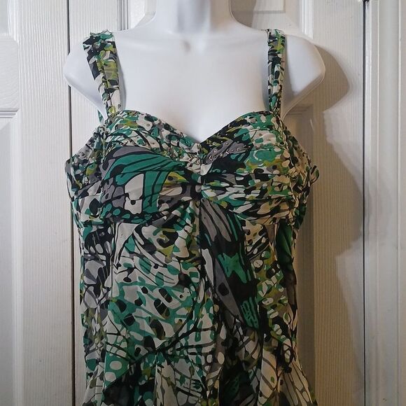 Signature by Robbie Bee green black white sleeveless hi low dress Sz 12 NWOT - Picture 4 of 8